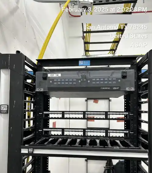 Commercial style fiber rack dress out in a data center