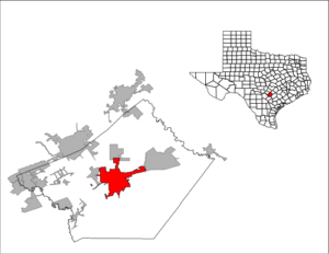 Map showing Seguin within the Greater San Antonio region
