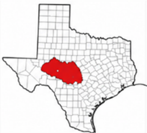 Map highlighting the Texas Hill Country region within Texas