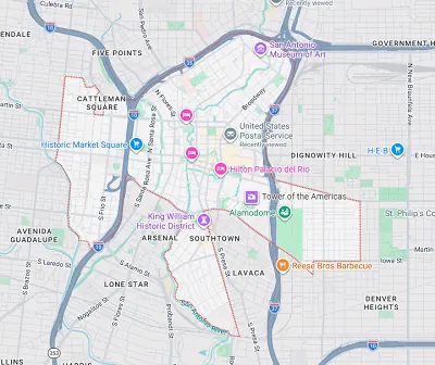 Map of the Downtown San Antonio, TX district