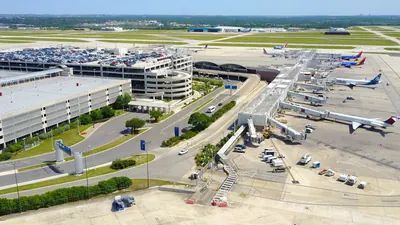 Aerial view of San Antonio International Airport terminals
