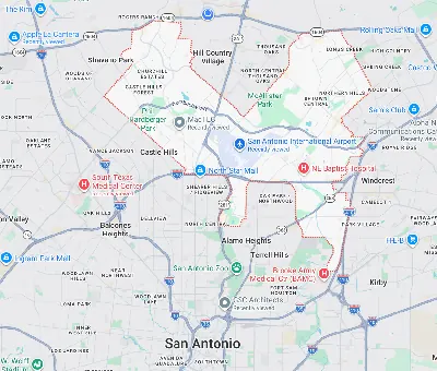 Map of San Antonio International Airport Vicinity, Texas